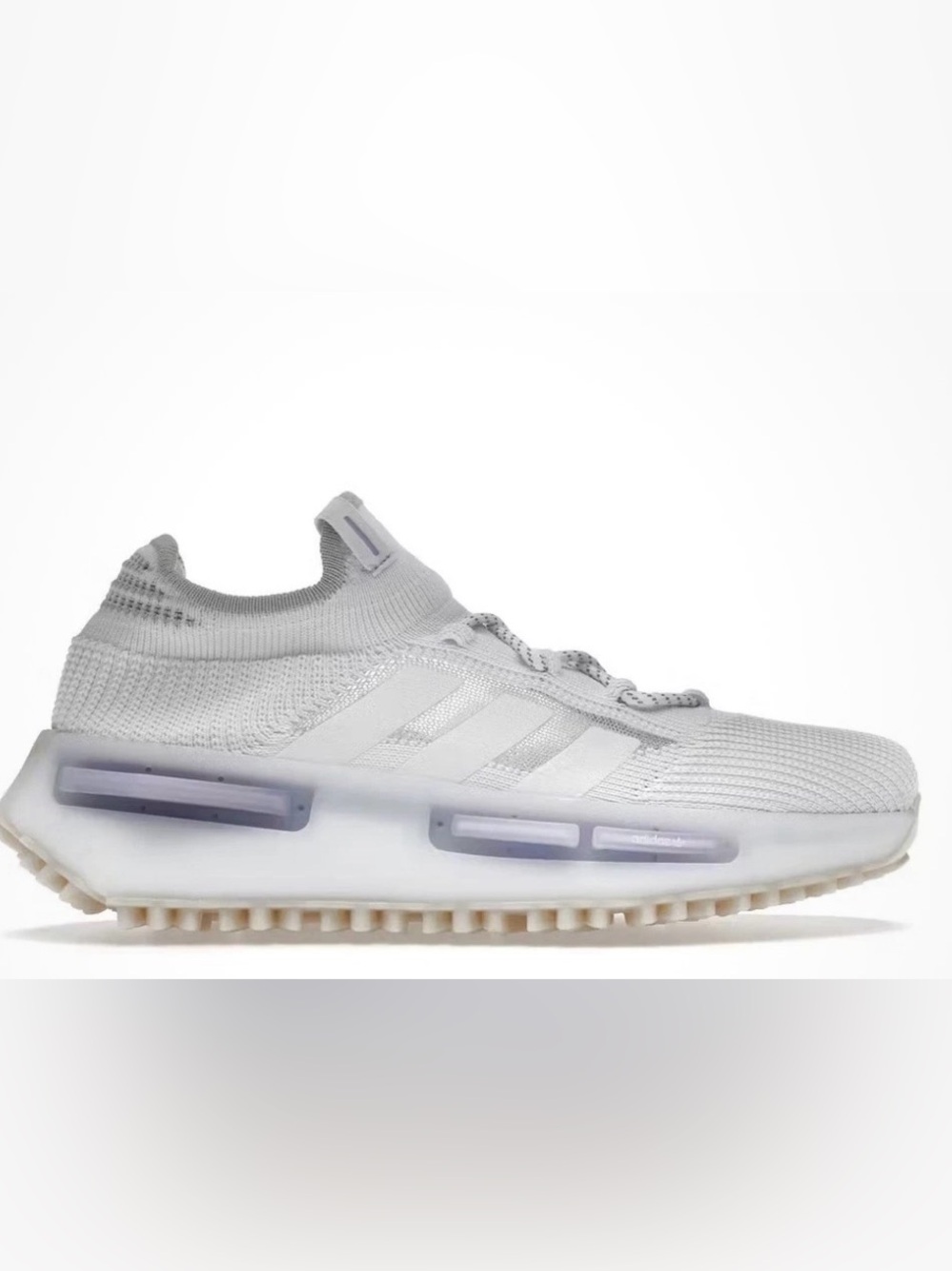 adidas White Knit Sock-Style Running Shoe